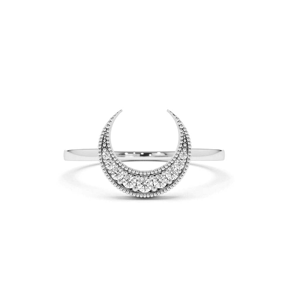 14K Gold Crescent Moon Diamond Ring - view 3