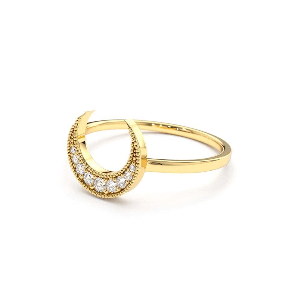 14K Gold Crescent Moon Diamond Ring - view 4