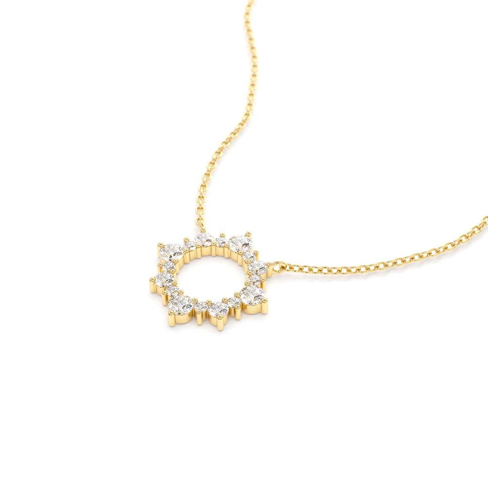 14K Gold Diamond Sun Circle Necklace - view 4