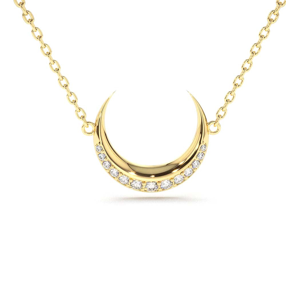 14K Gold Diamond Crescent Moon Necklace by Orlina Fine