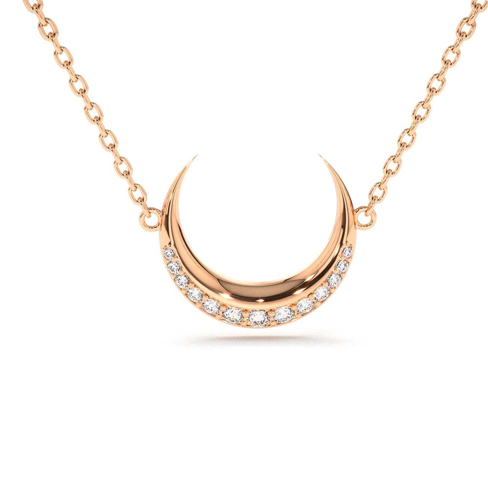 14K Gold Diamond Crescent Moon Necklace - view 2