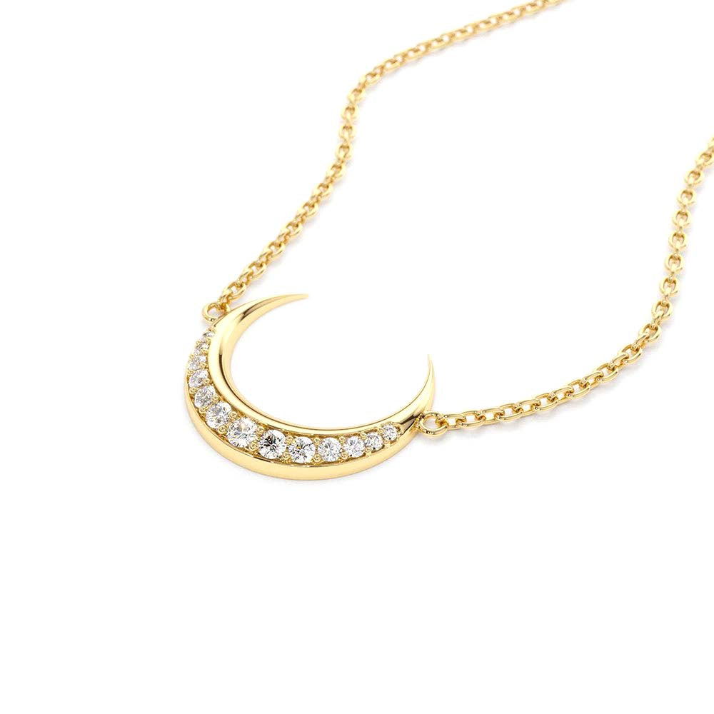 14K Gold Diamond Crescent Moon Necklace - view 4