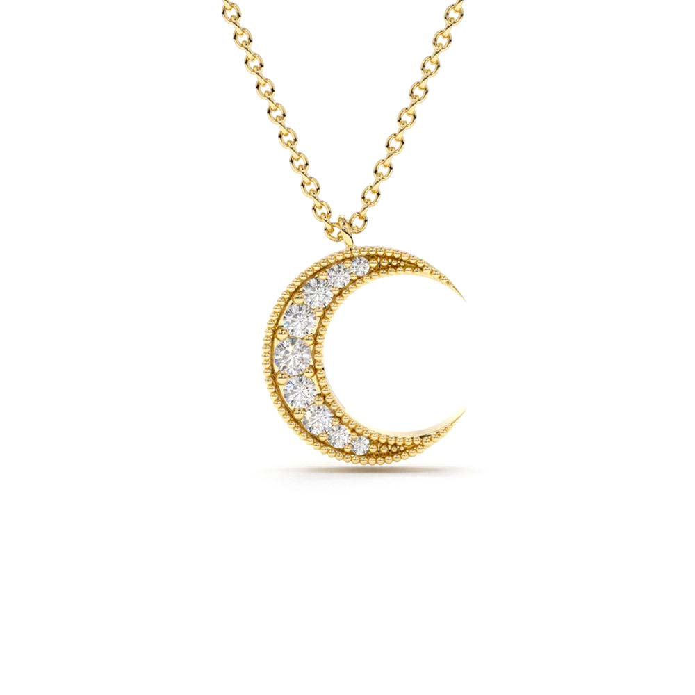 14K Gold Mini Crescent Moon Diamond Necklace by Orlina Fine