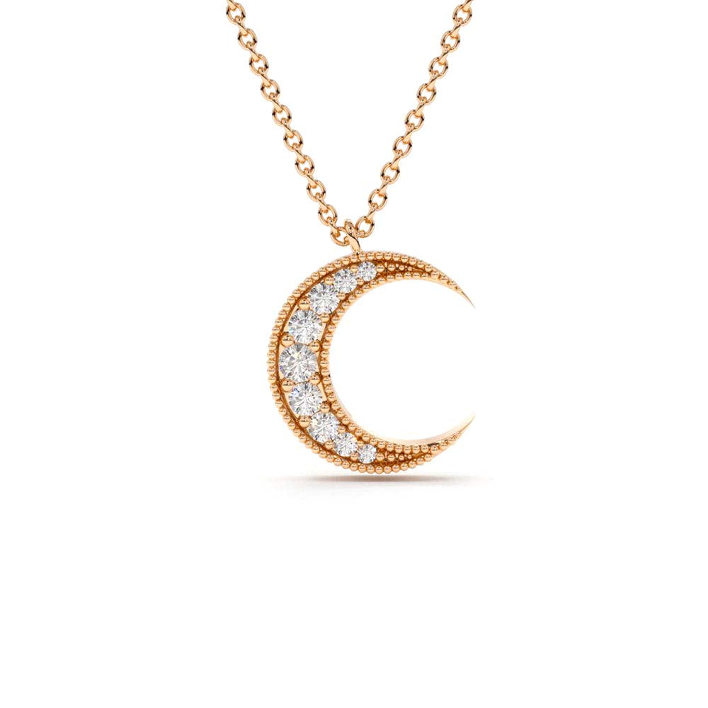 14K Gold Mini Crescent Moon Diamond Necklace - view 2