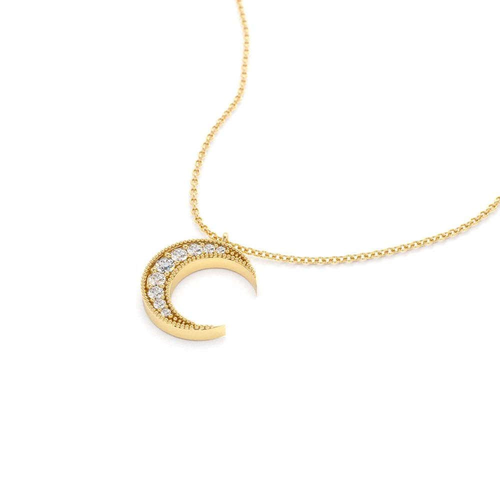 14K Gold Mini Crescent Moon Diamond Necklace - view 4