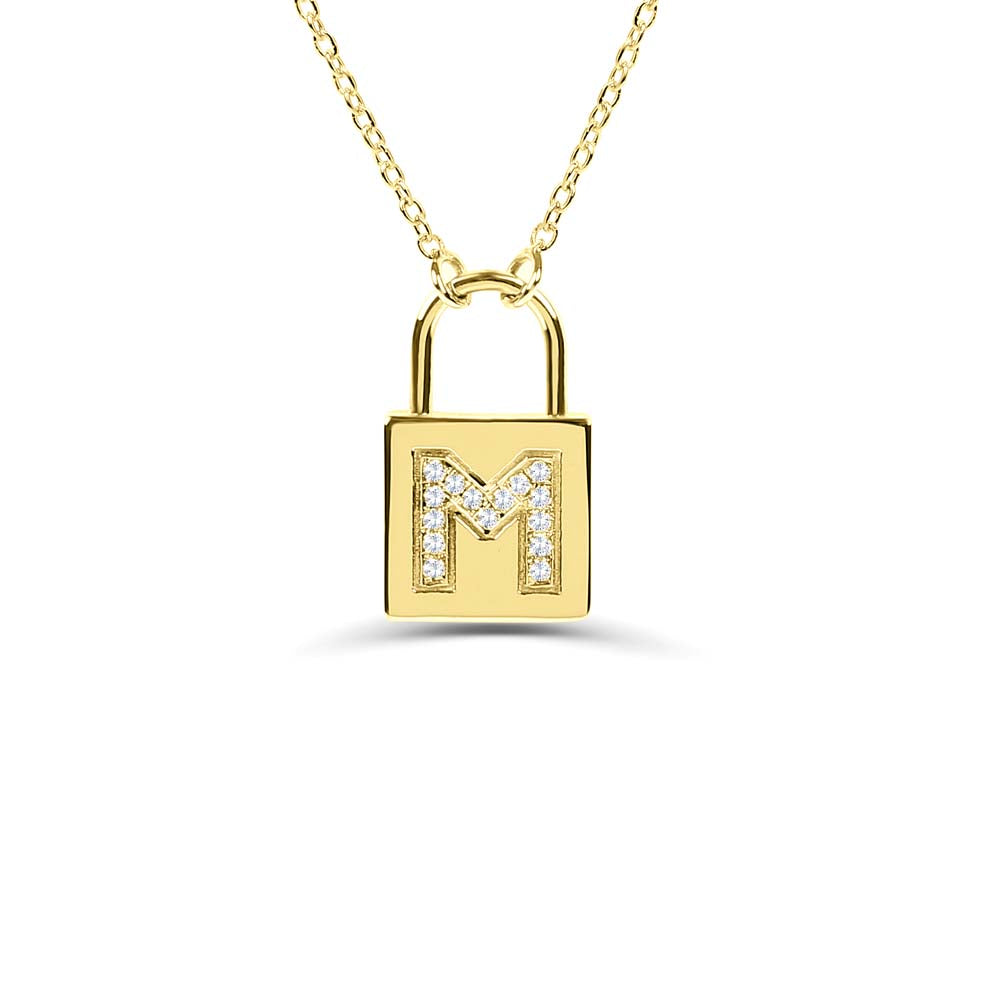 14K Gold Padlock Initial Necklace by Orlina Fine