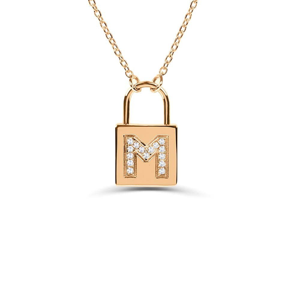 14K Gold Padlock Initial Necklace - view 2