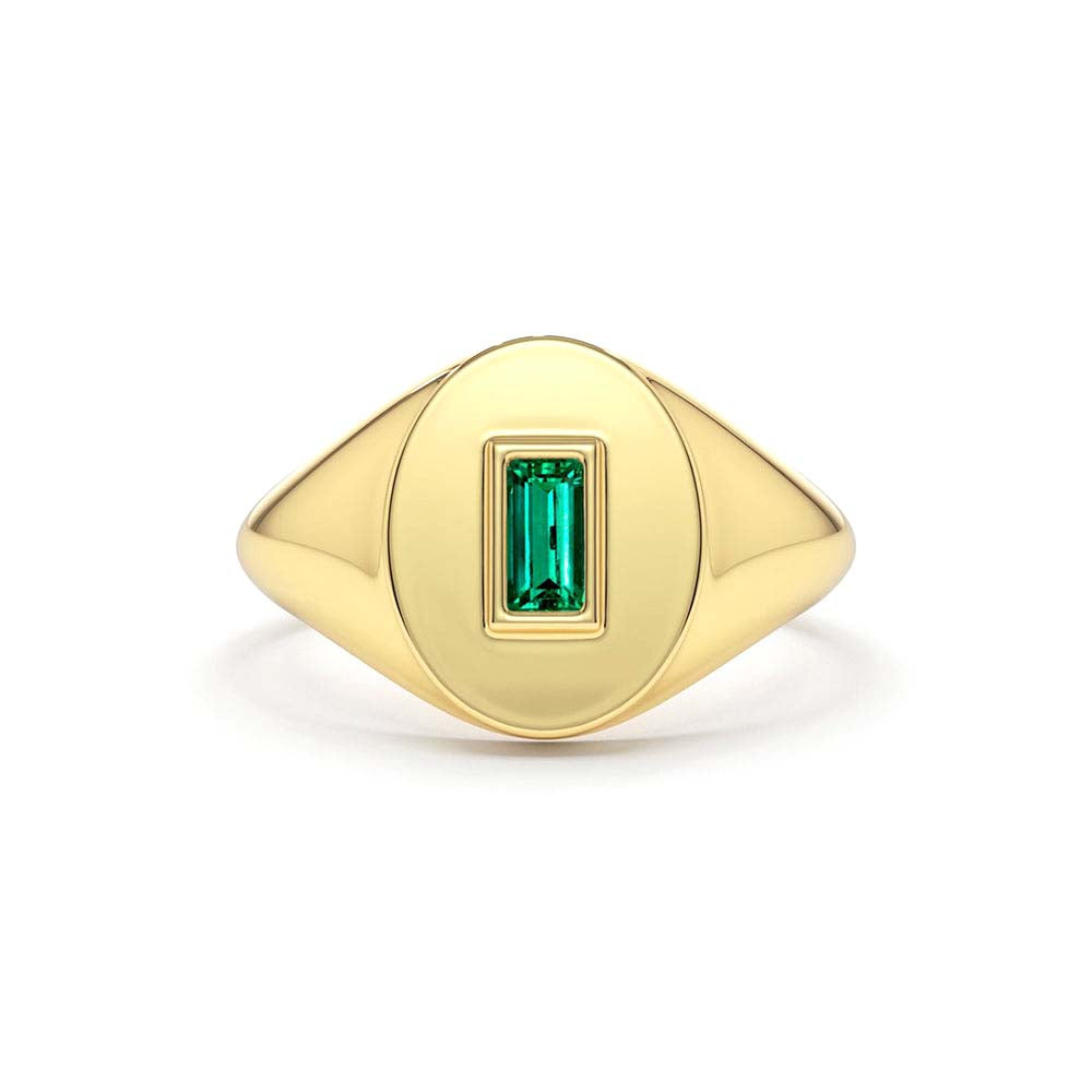 14K Gold Baguette Emerald Signet Ring by Orlina Fine