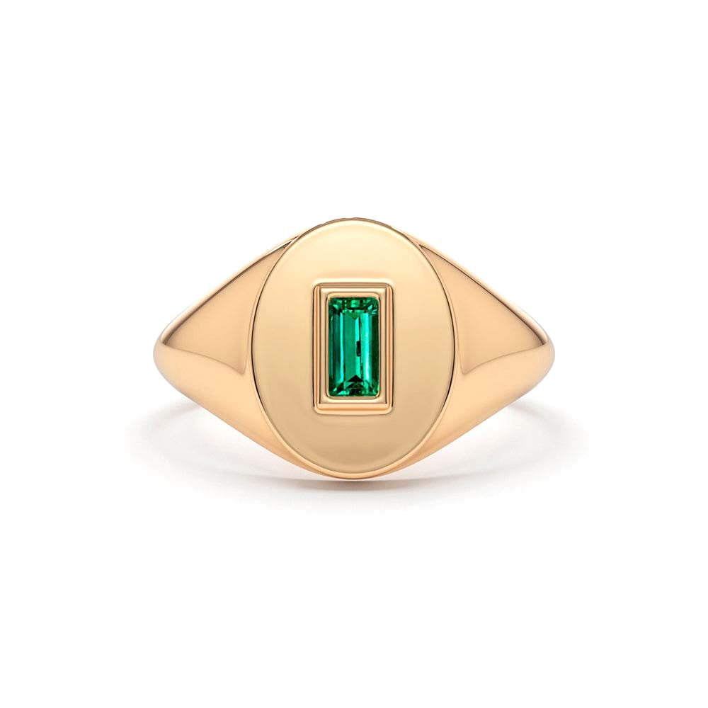 14K Gold Baguette Emerald Signet Ring - view 2