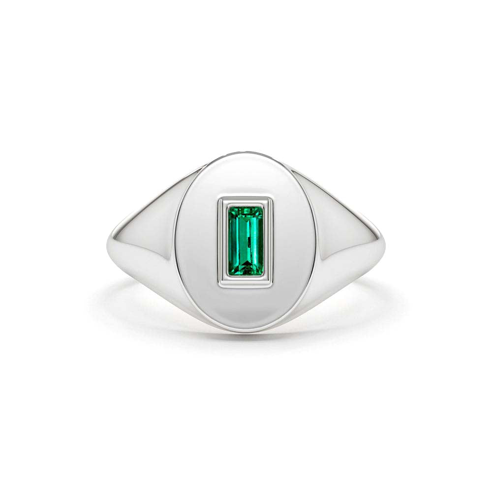 14K Gold Baguette Emerald Signet Ring - view 3