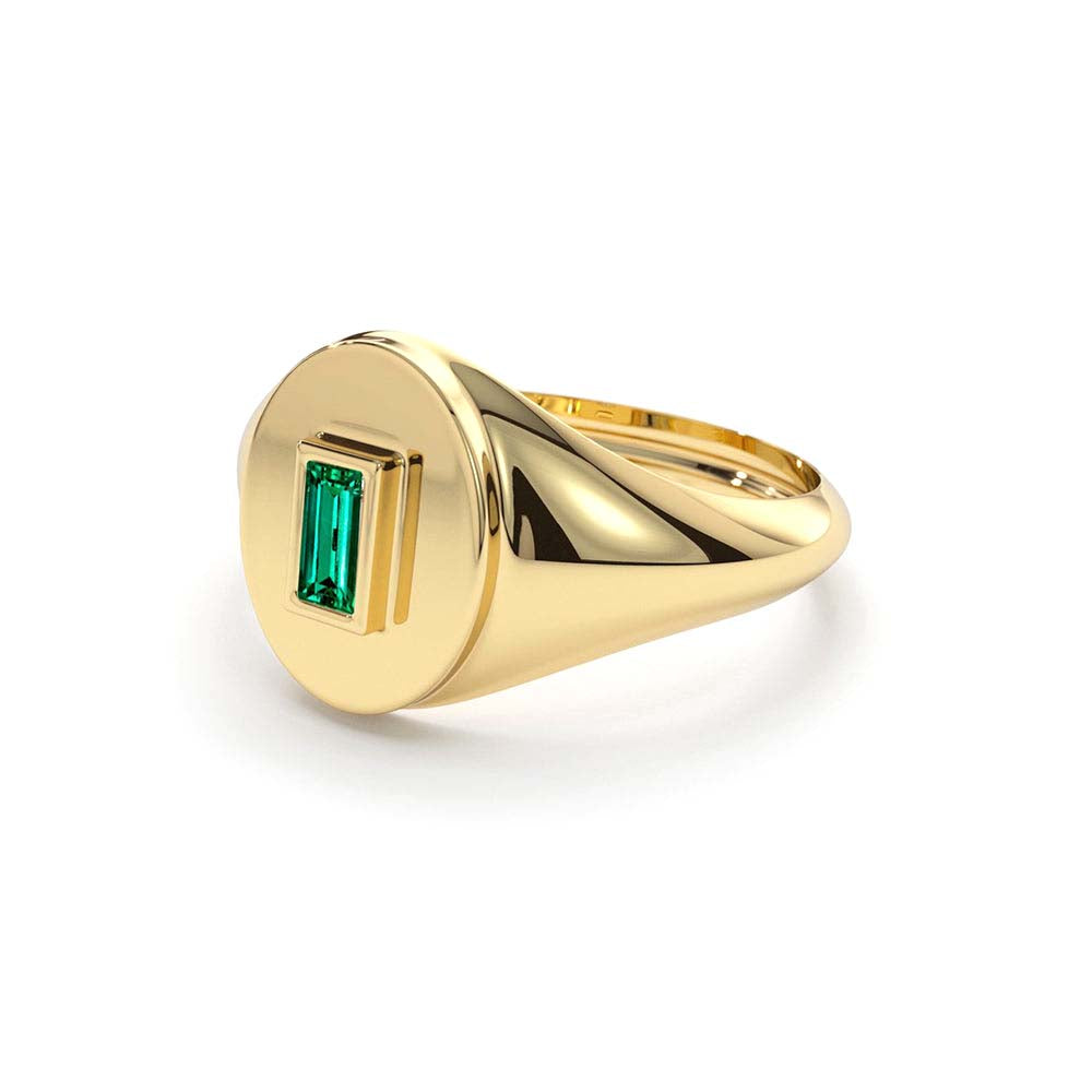 14K Gold Baguette Emerald Signet Ring - view 4