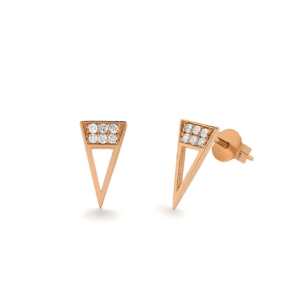 14K Gold Elongated Triangle Earrings with Micro Pave Diamonds - view 2