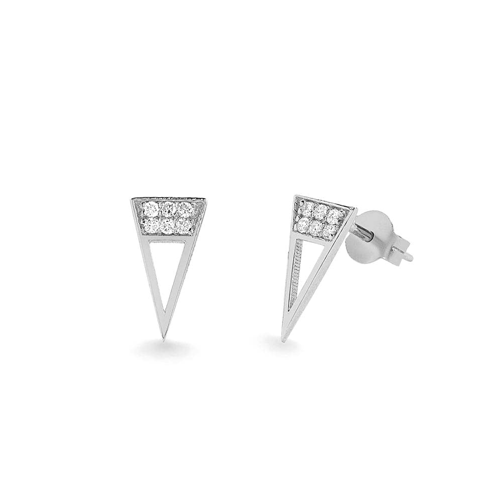 14K Gold Elongated Triangle Earrings with Micro Pave Diamonds - view 3