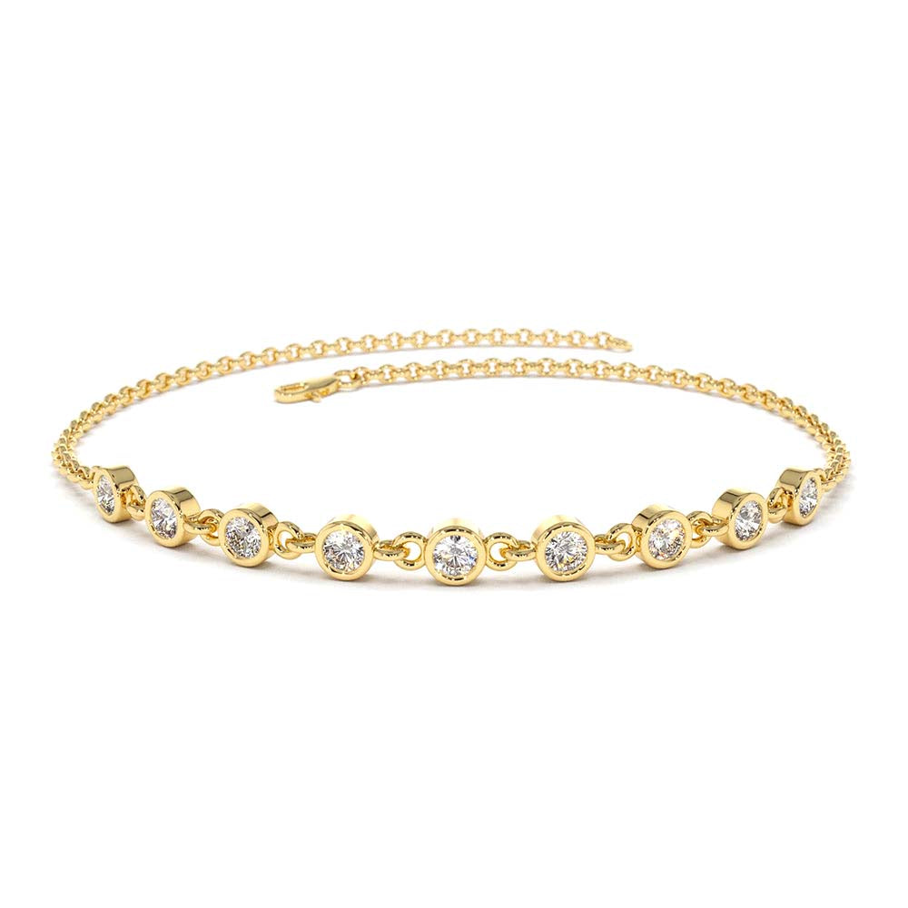 14K Gold Bezel Set Diamond Bracelet by Orlina Fine