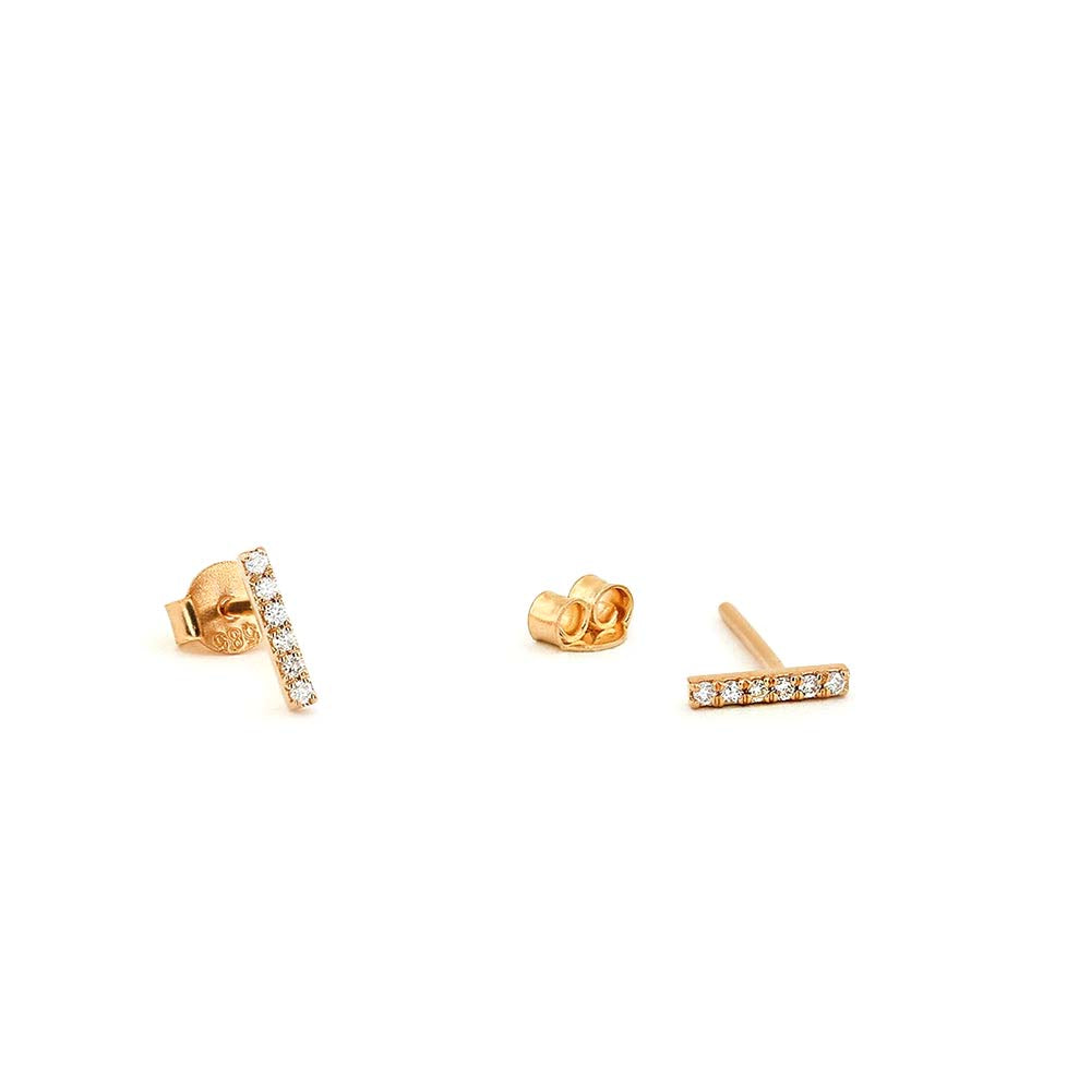 14K Gold Diamond Bar Stud Earrings - view 2