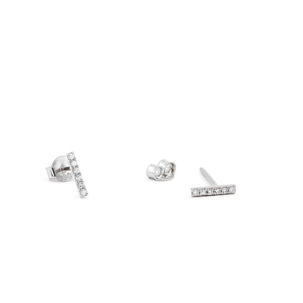 14K Gold Diamond Bar Stud Earrings - view 3