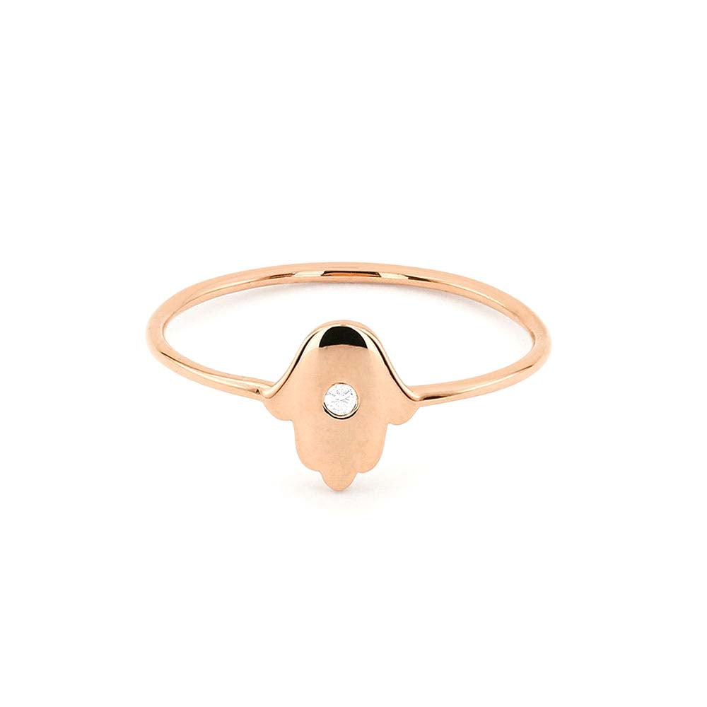 14K Gold Diamond Hamsa Ring - view 2