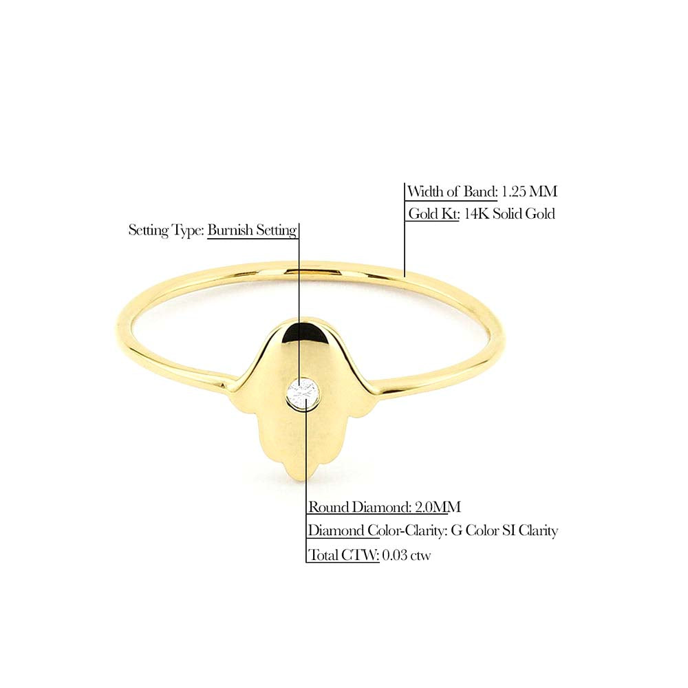 14K Gold Diamond Hamsa Ring - view 4