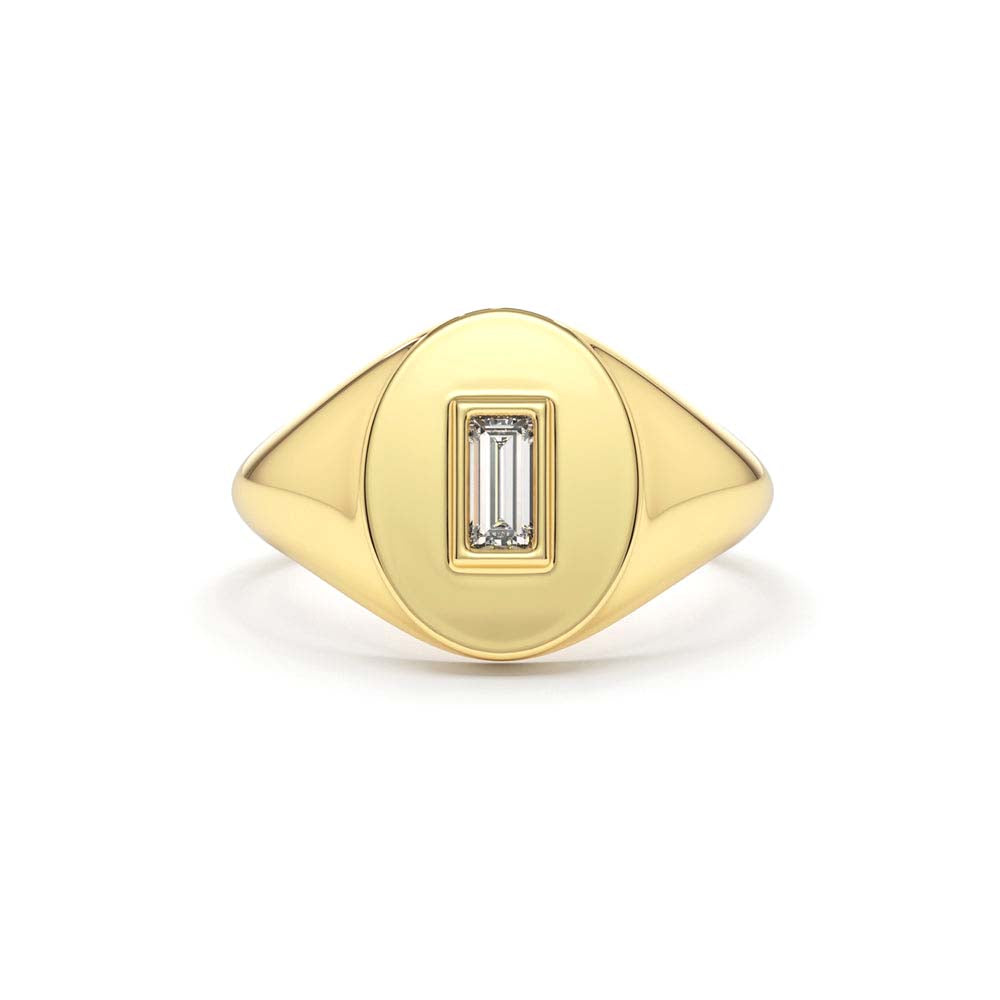 14K Gold Baguette Diamond Signet Ring by Orlina Fine