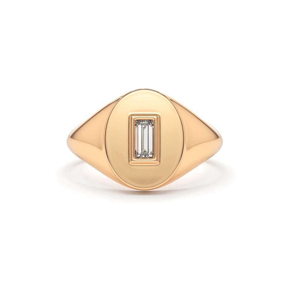 14K Gold Baguette Diamond Signet Ring - view 2