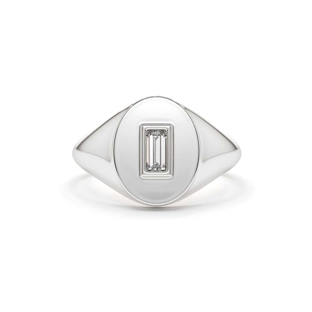 14K Gold Baguette Diamond Signet Ring - view 3