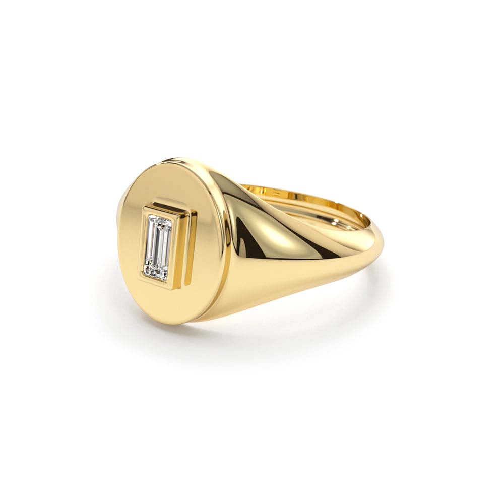 14K Gold Baguette Diamond Signet Ring - view 4