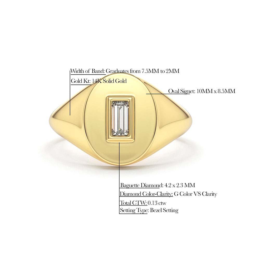 14K Gold Baguette Diamond Signet Ring - view 5
