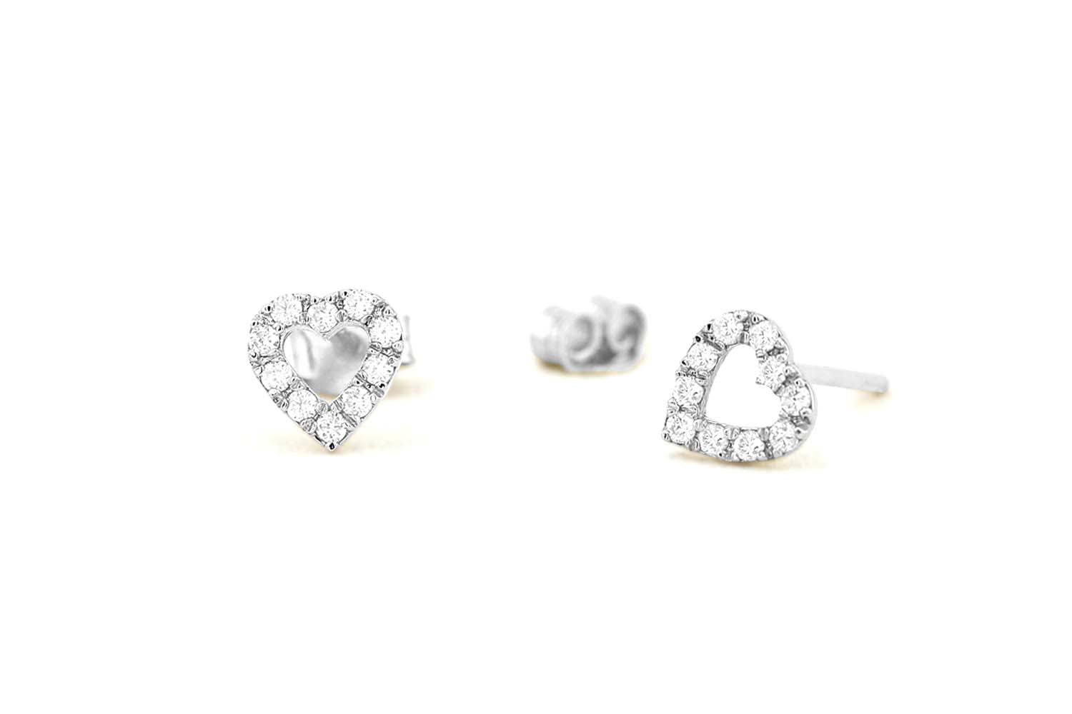 14K Gold Mini Heart Earrings Diamond Studs - view 3
