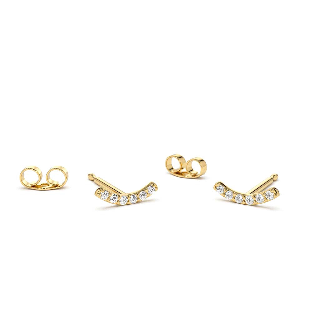 14K Gold Diamond Curved Bar Stud Earrings by Orlina Fine