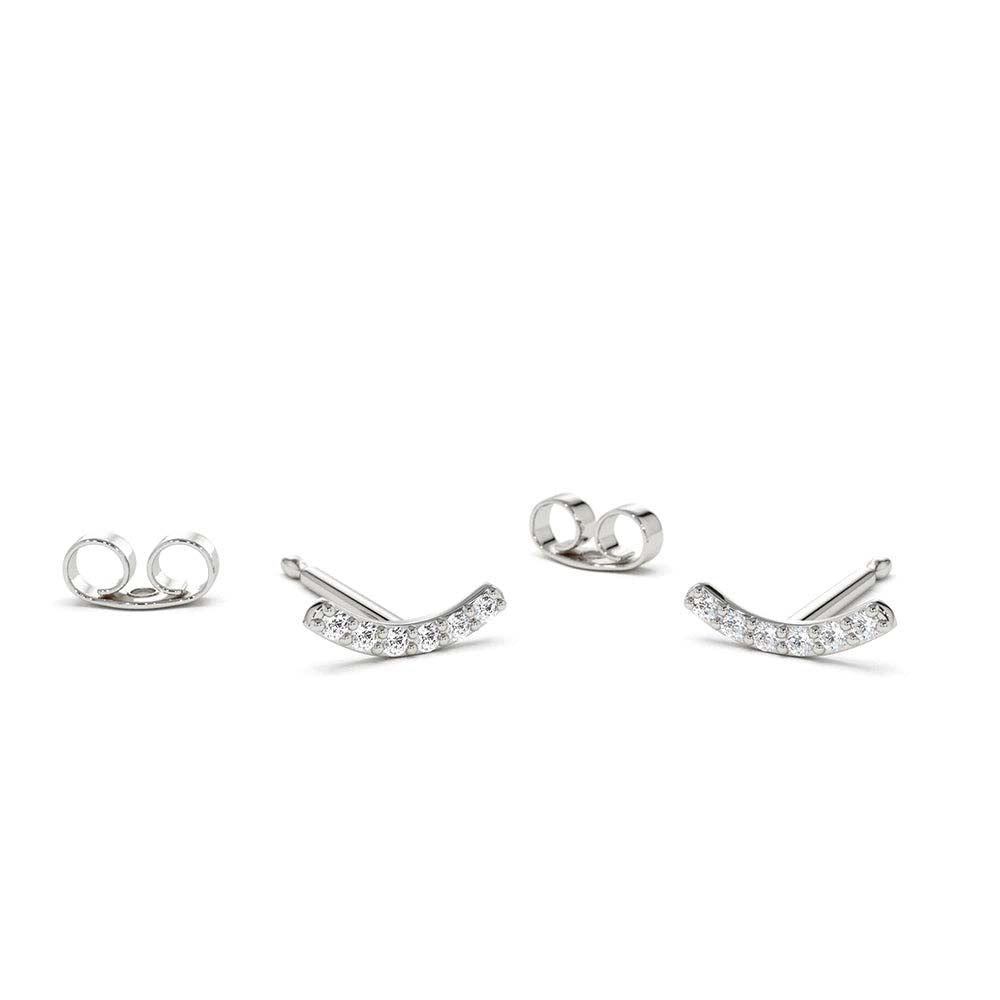 14K Gold Diamond Curved Bar Stud Earrings - view 3
