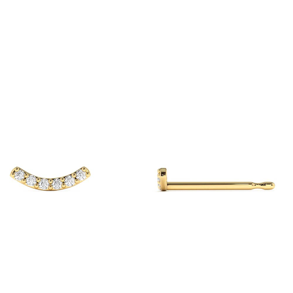 14K Gold Diamond Curved Bar Stud Earrings - view 4