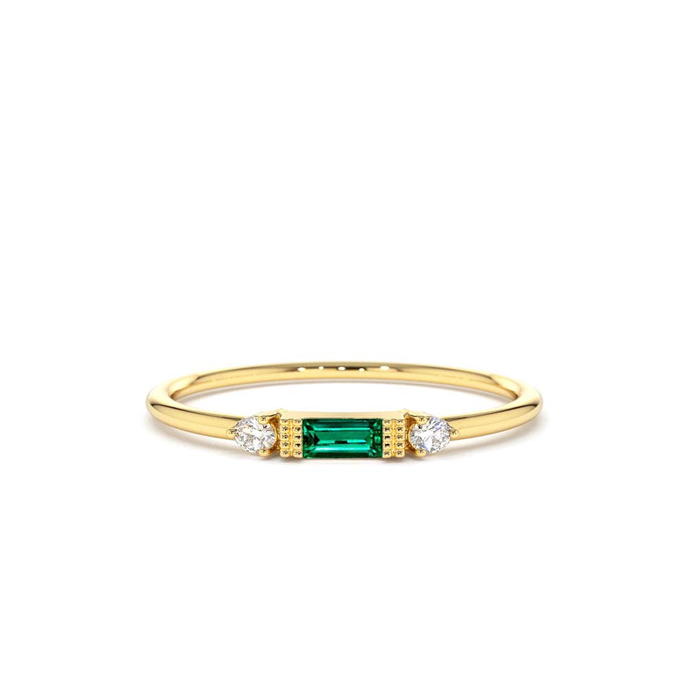 14K Baguette Emerald with Diamond Ring by Orlina Fine