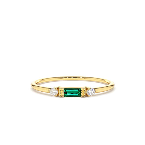 14K Baguette Emerald with Diamond Ring by Orlina Fine
