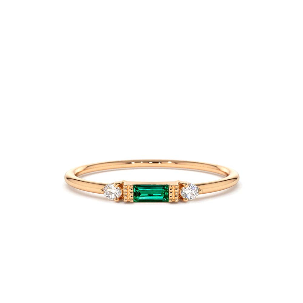 14K Baguette Emerald with Diamond Ring - view 2