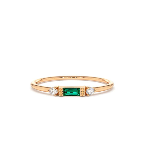 14K Baguette Emerald with Diamond Ring - view 2
