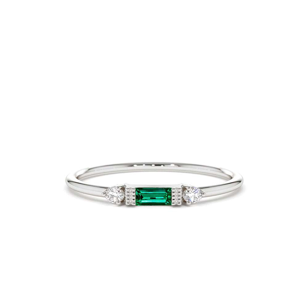 14K Baguette Emerald with Diamond Ring - view 3