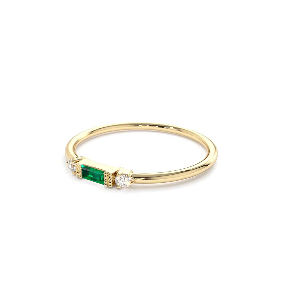 14K Baguette Emerald with Diamond Ring - view 4