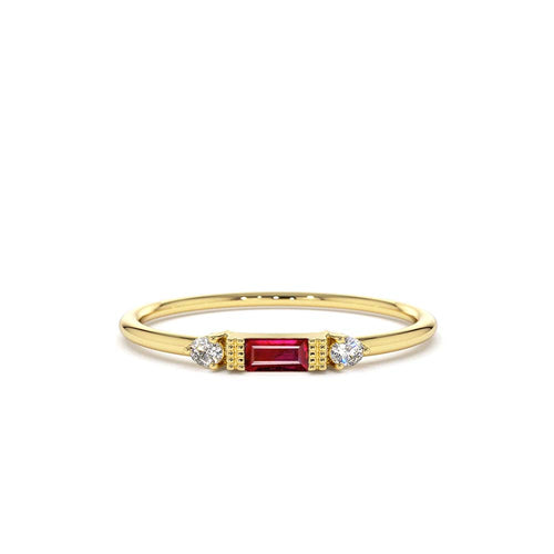 14K Baguette Ruby With Diamond Ring by Orlina Fine