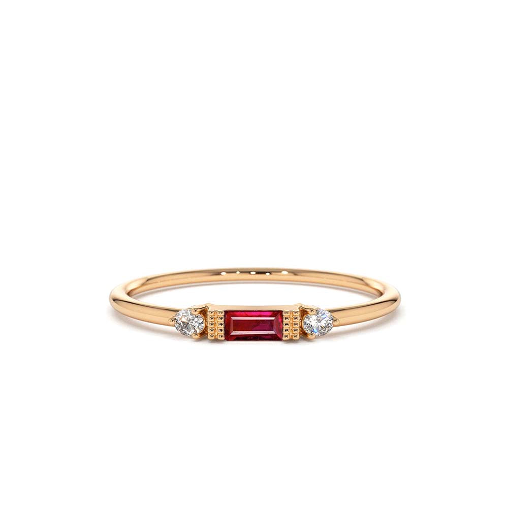 14K Baguette Ruby With Diamond Ring - view 2