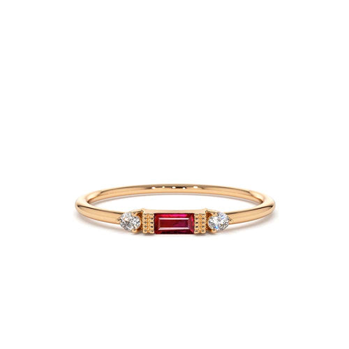 14K Baguette Ruby With Diamond Ring - view 2