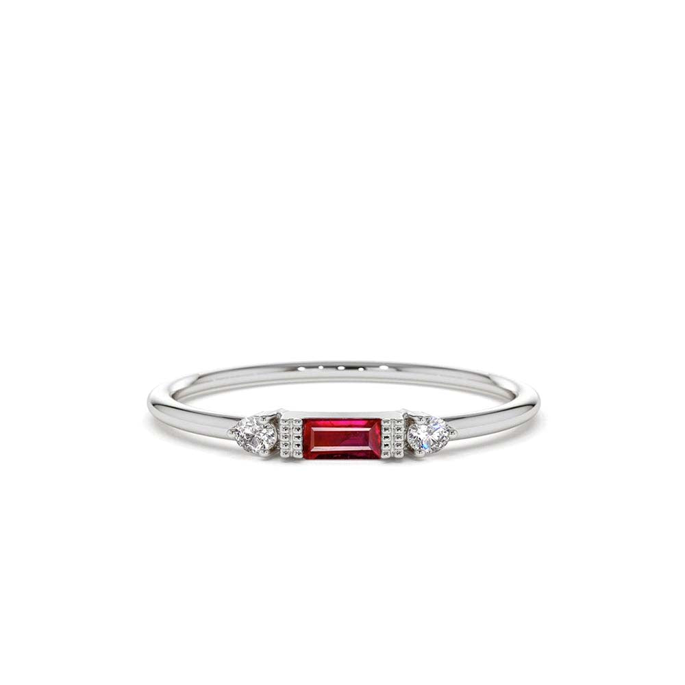 14K Baguette Ruby With Diamond Ring - view 3