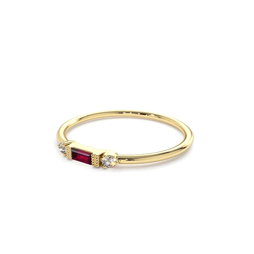 14K Baguette Ruby With Diamond Ring - view 4