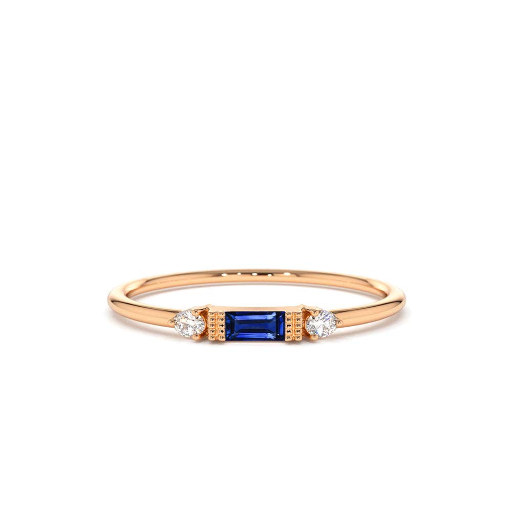 14K Baguette Blue Sapphire with Diamond Ring - view 2