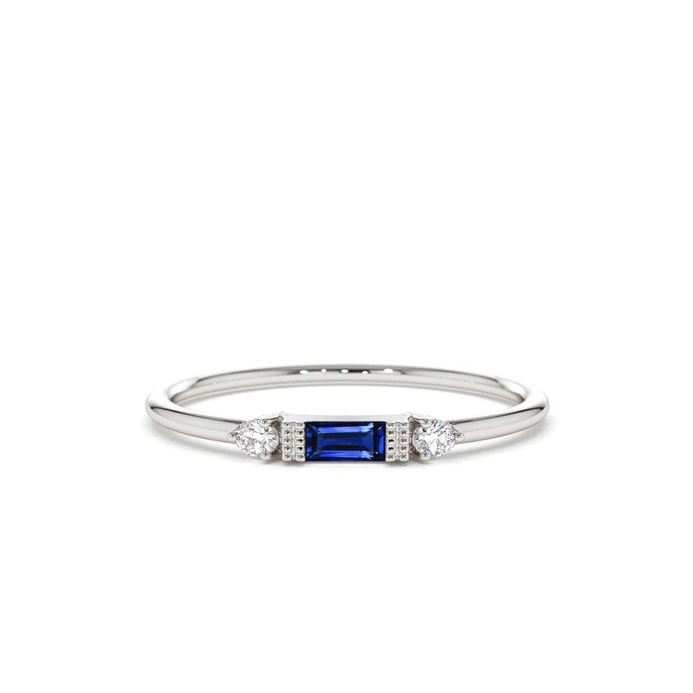 14K Baguette Blue Sapphire with Diamond Ring - view 3