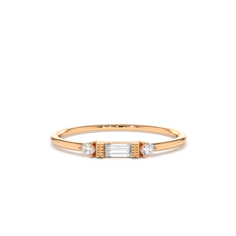 14K Gold Baguette and Round Diamond Ring - view 2