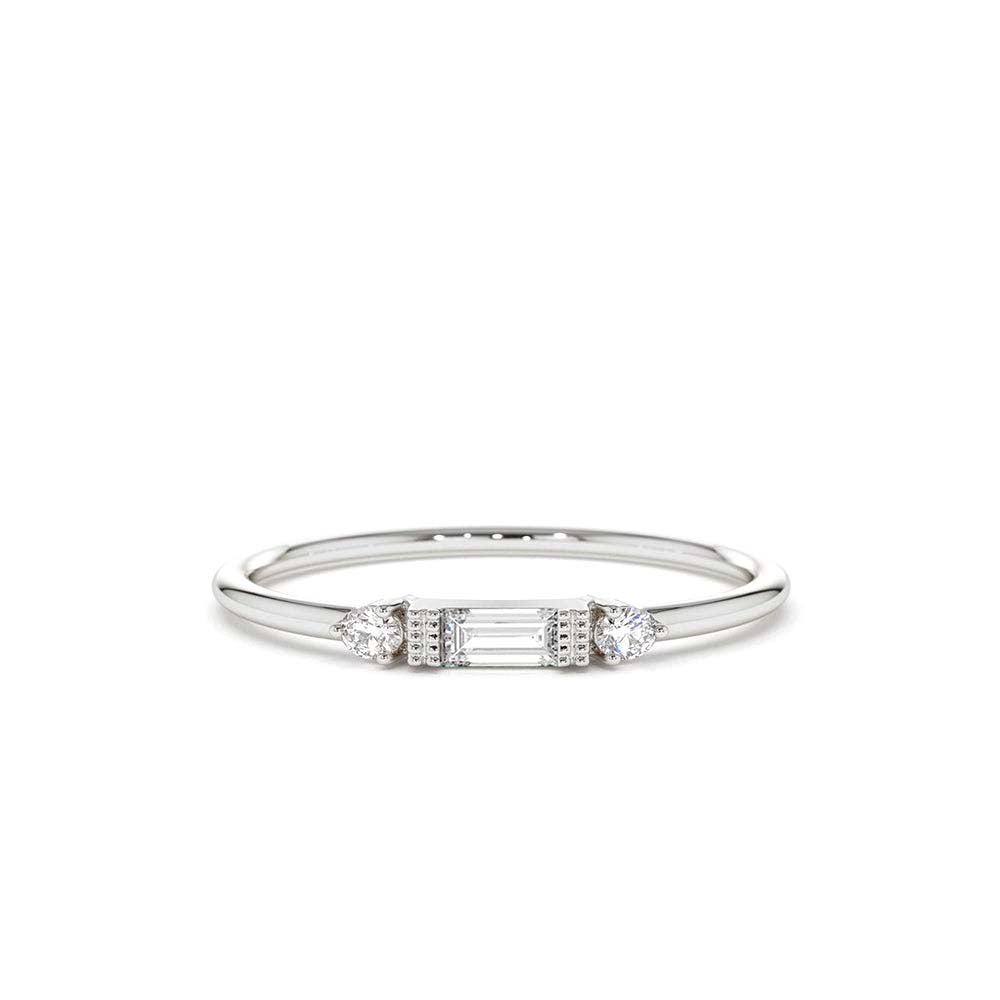 14K Gold Baguette and Round Diamond Ring - view 3