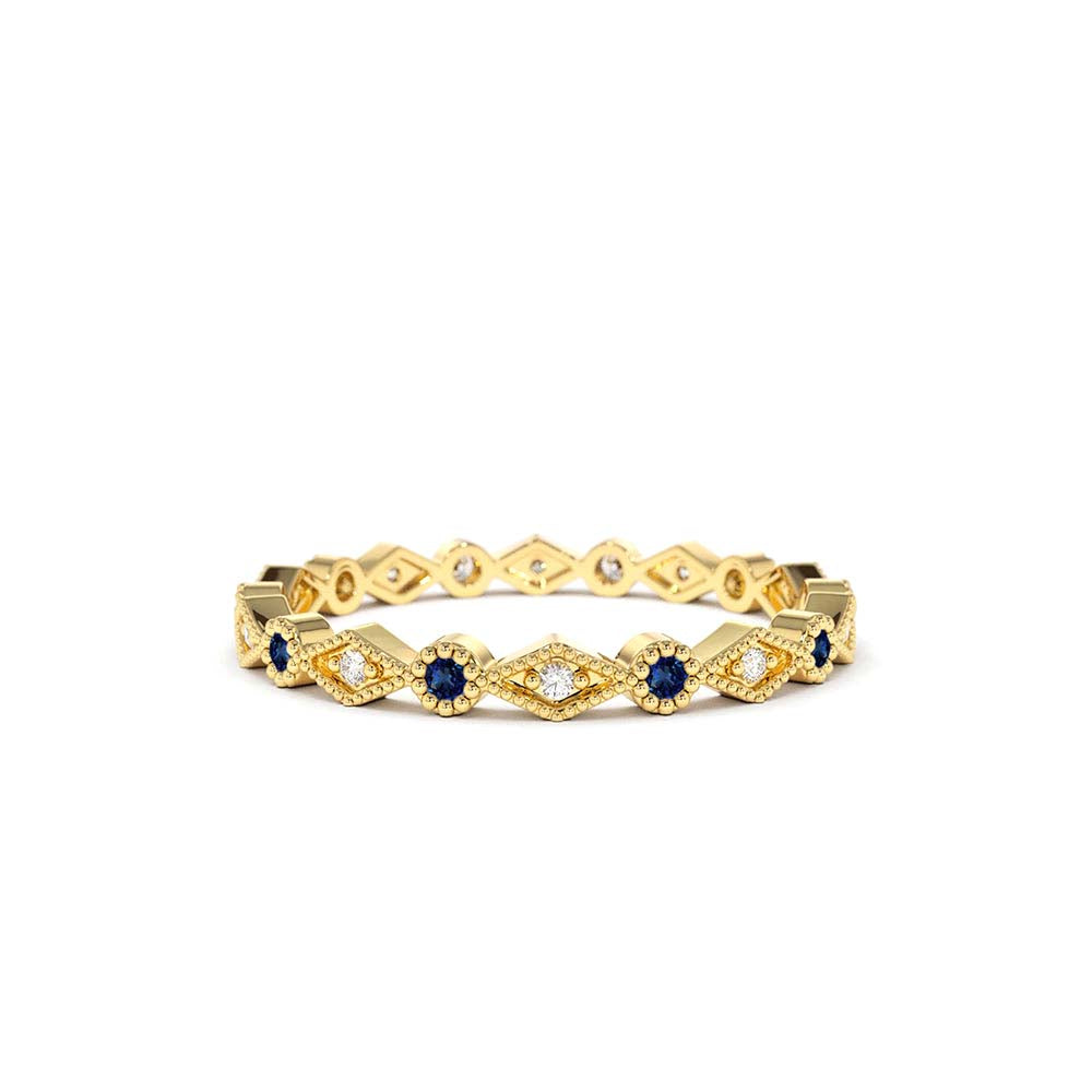 14K Sapphire Art Deco Wedding Band by Orlina Fine