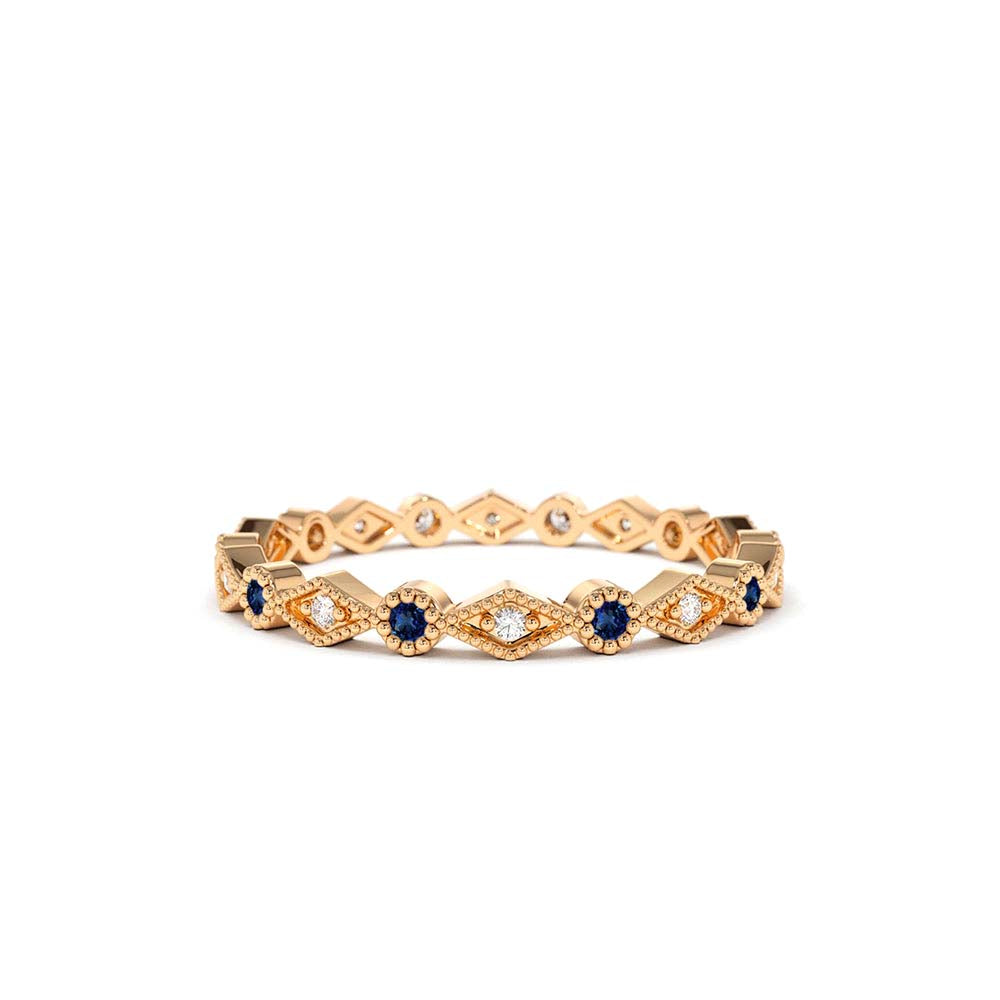 14K Sapphire Art Deco Wedding Band - view 2