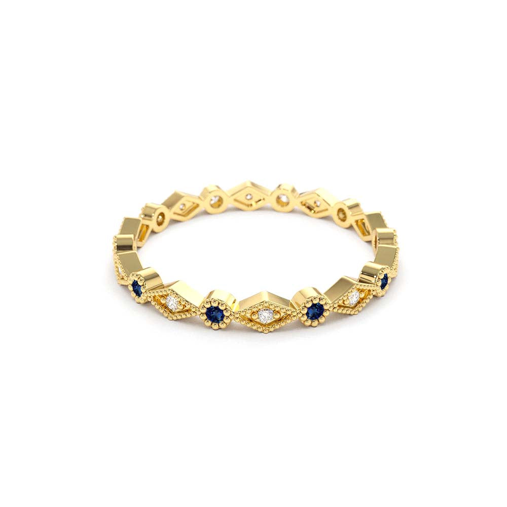 14K Sapphire Art Deco Wedding Band - view 4