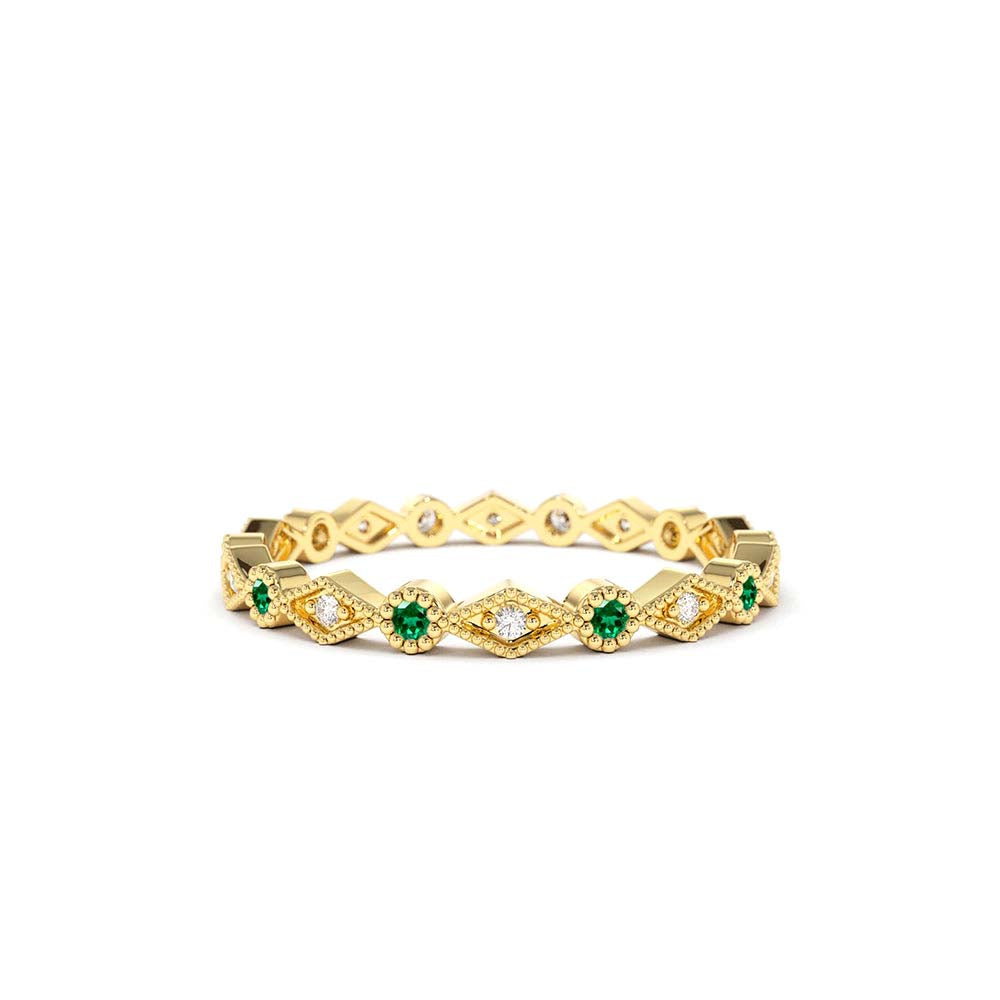 14K Gold Emerald Art Deco Wedding Band by Orlina Fine